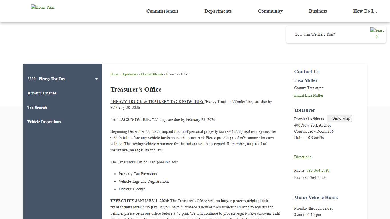 Treasurer's Office Jackson County, KS